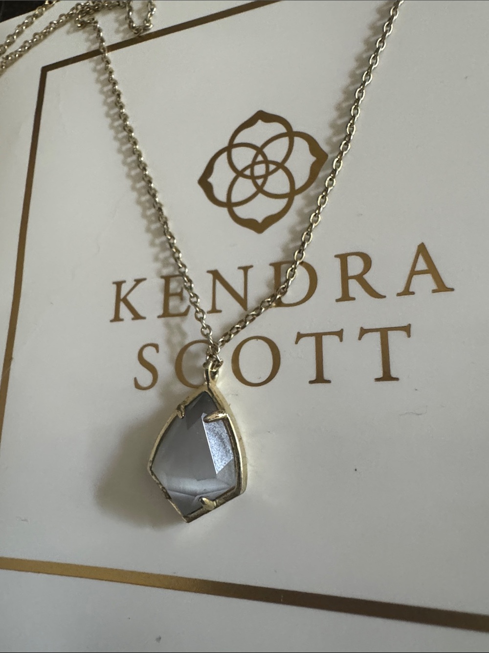 Kendra Scott Silver Teardrop Pendant Necklace with Gray Stone